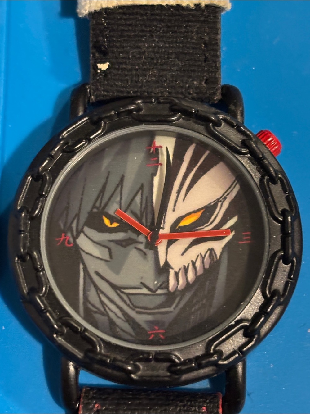 Loot Crate Black Anime Split-Face Watch with Red Hands